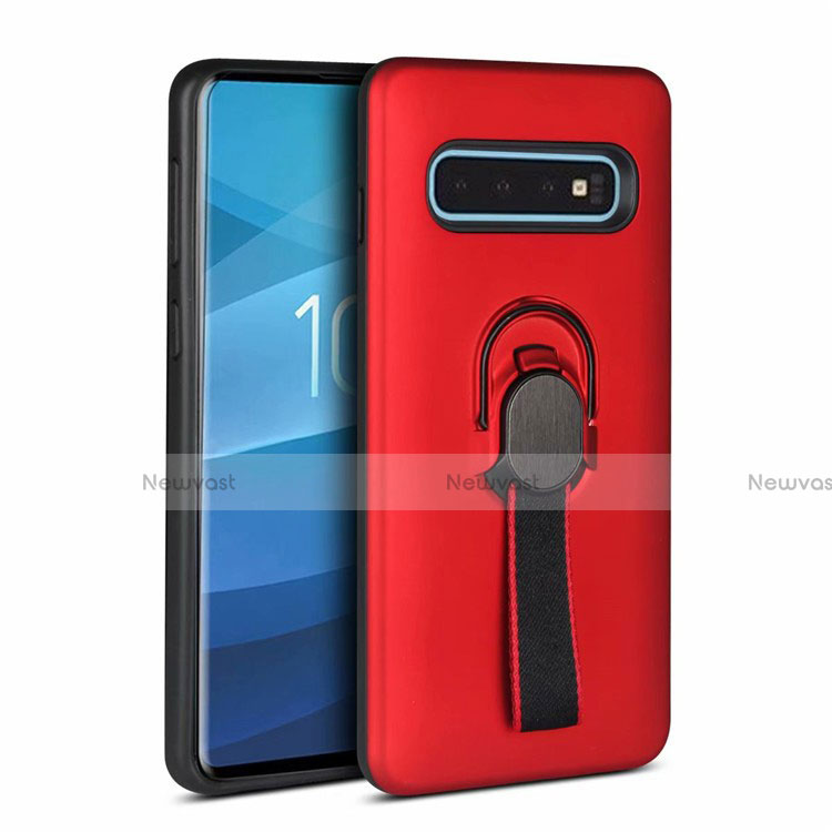 Silicone Matte Finish and Plastic Back Cover Case with Magnetic Finger Ring Stand R03 for Samsung Galaxy S10