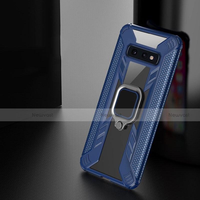 Silicone Matte Finish and Plastic Back Cover Case with Magnetic Finger Ring Stand R03 for Samsung Galaxy S10e
