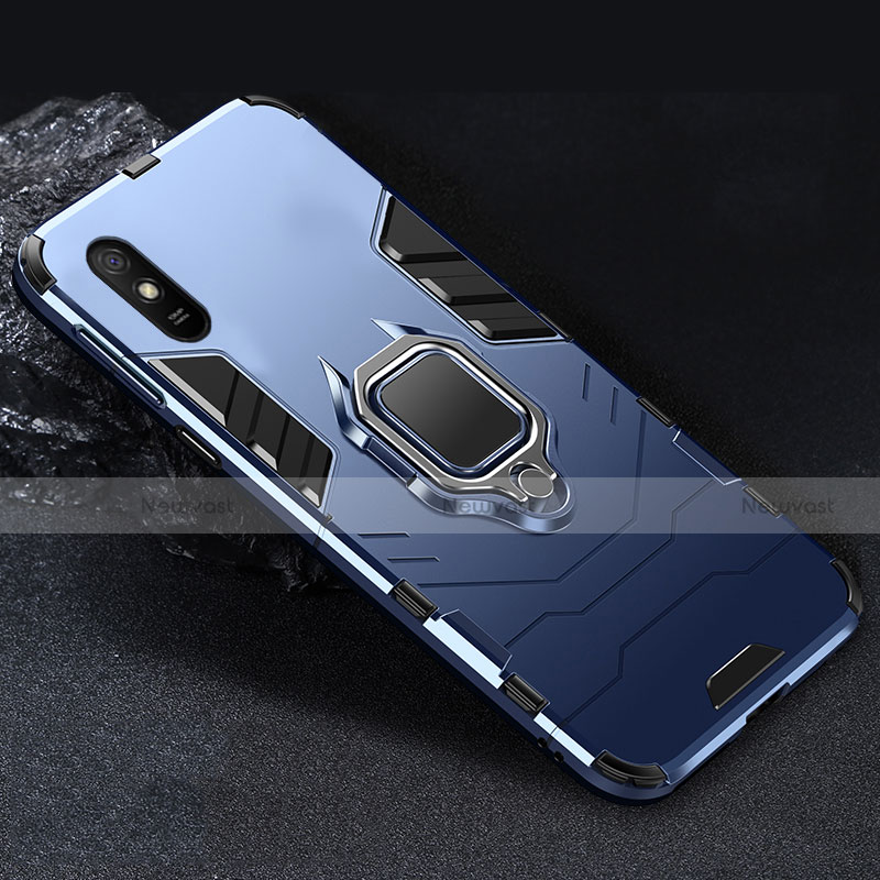 Silicone Matte Finish and Plastic Back Cover Case with Magnetic Finger Ring Stand R03 for Xiaomi Redmi 9A