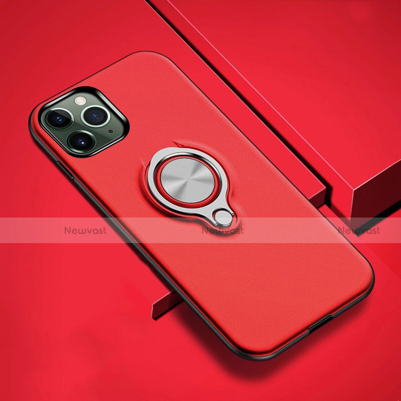 Silicone Matte Finish and Plastic Back Cover Case with Magnetic Finger Ring Stand R04 for Apple iPhone 11 Pro