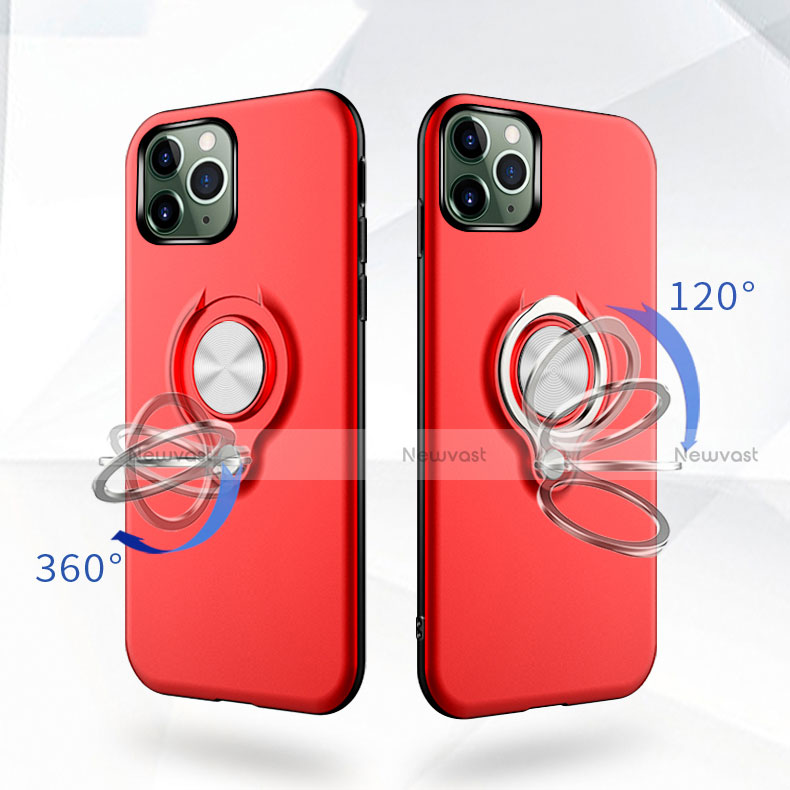 Silicone Matte Finish and Plastic Back Cover Case with Magnetic Finger Ring Stand R04 for Apple iPhone 11 Pro