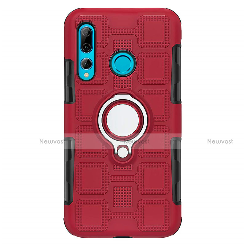 Silicone Matte Finish and Plastic Back Cover Case with Magnetic Finger Ring Stand R04 for Huawei Honor 20 Lite