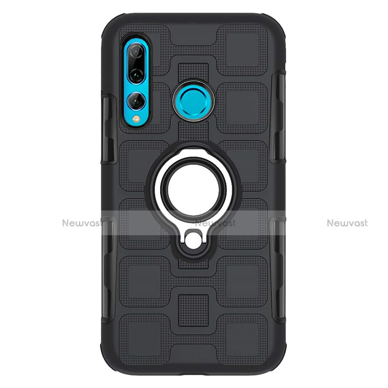 Silicone Matte Finish and Plastic Back Cover Case with Magnetic Finger Ring Stand R04 for Huawei Honor 20 Lite