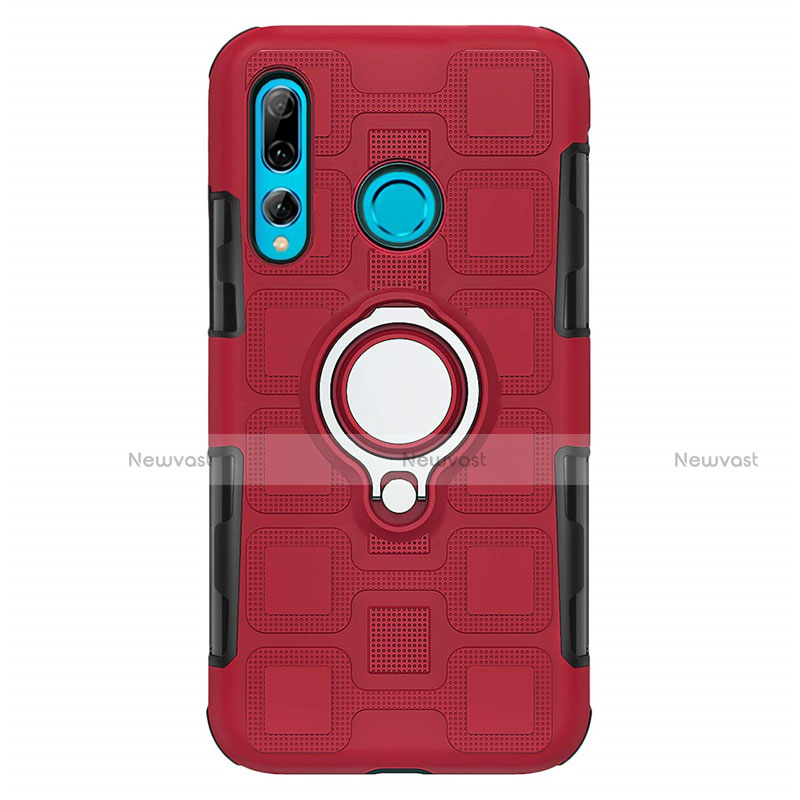 Silicone Matte Finish and Plastic Back Cover Case with Magnetic Finger Ring Stand R04 for Huawei Honor 20i