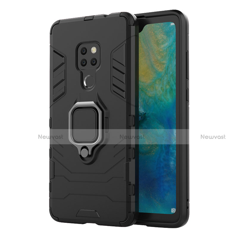 Silicone Matte Finish and Plastic Back Cover Case with Magnetic Finger Ring Stand R04 for Huawei Mate 20