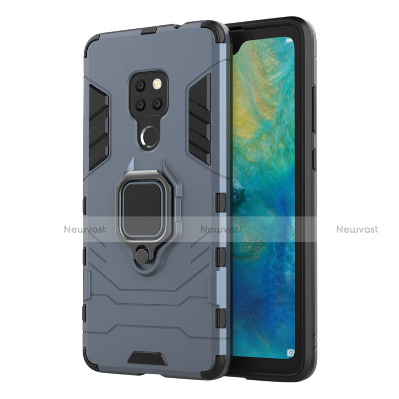 Silicone Matte Finish and Plastic Back Cover Case with Magnetic Finger Ring Stand R04 for Huawei Mate 20