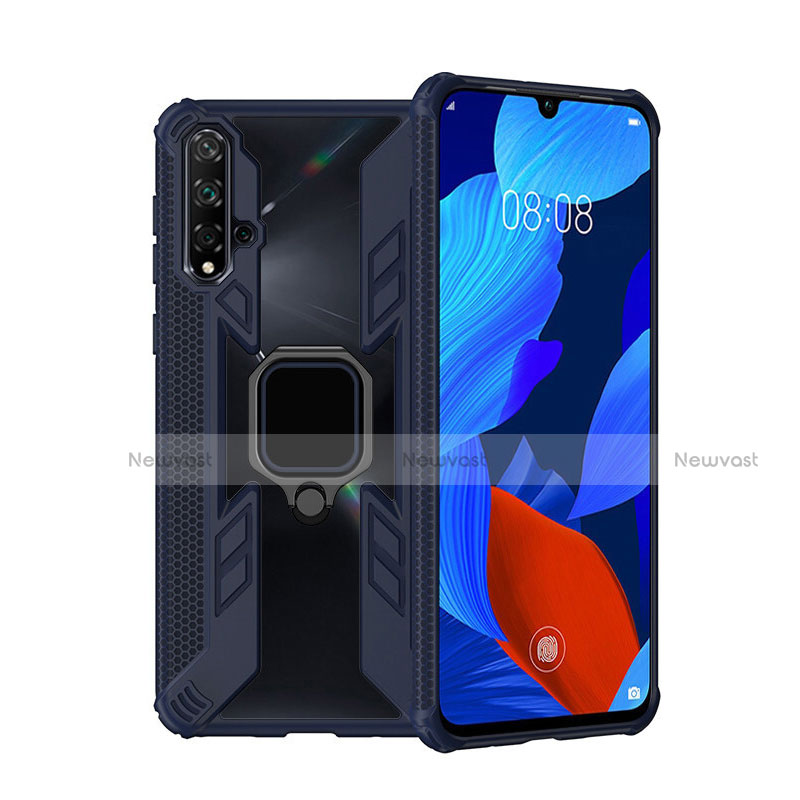 Silicone Matte Finish and Plastic Back Cover Case with Magnetic Finger Ring Stand R04 for Huawei Nova 5 Pro
