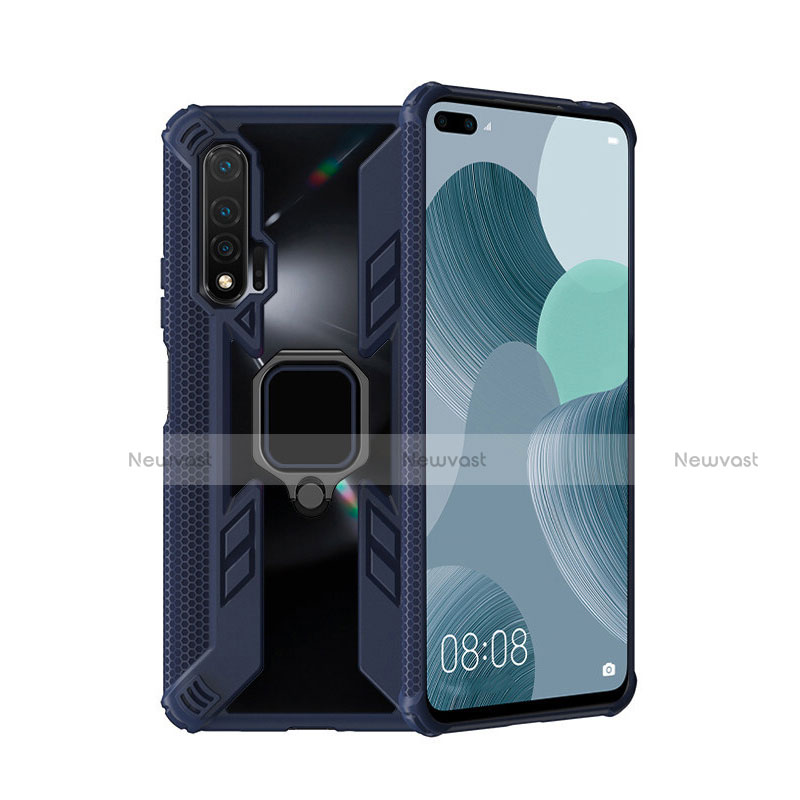 Silicone Matte Finish and Plastic Back Cover Case with Magnetic Finger Ring Stand R04 for Huawei Nova 6 5G