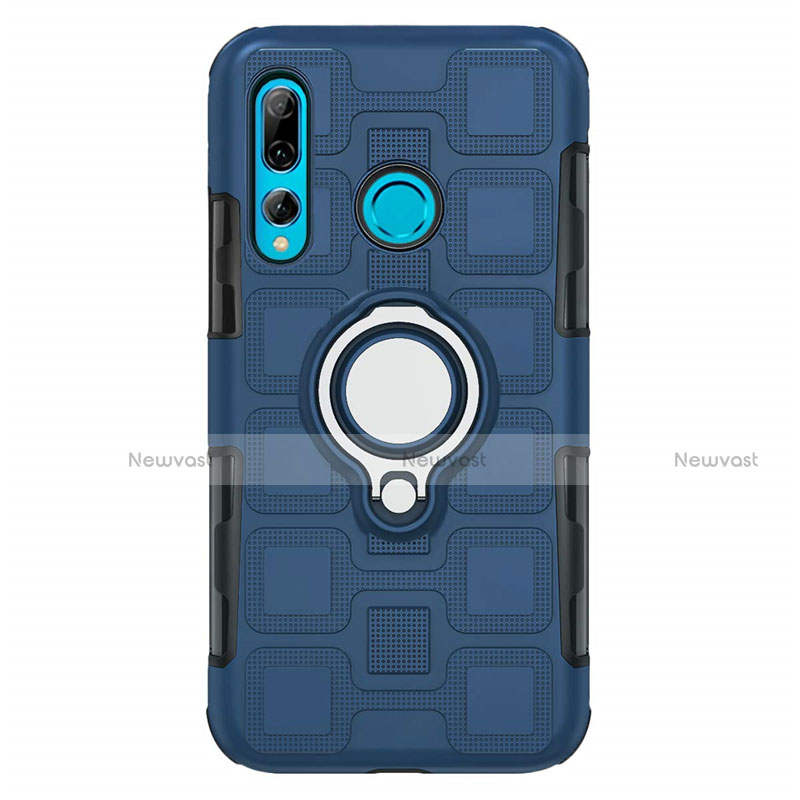 Silicone Matte Finish and Plastic Back Cover Case with Magnetic Finger Ring Stand R04 for Huawei P Smart+ Plus (2019)