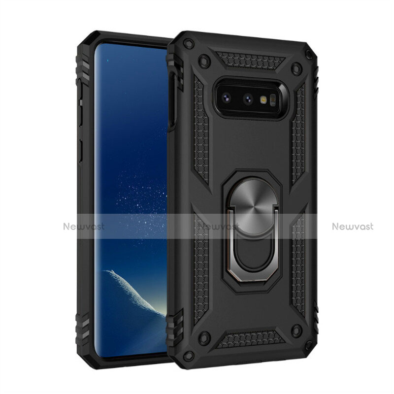 Silicone Matte Finish and Plastic Back Cover Case with Magnetic Finger Ring Stand R04 for Samsung Galaxy S10e