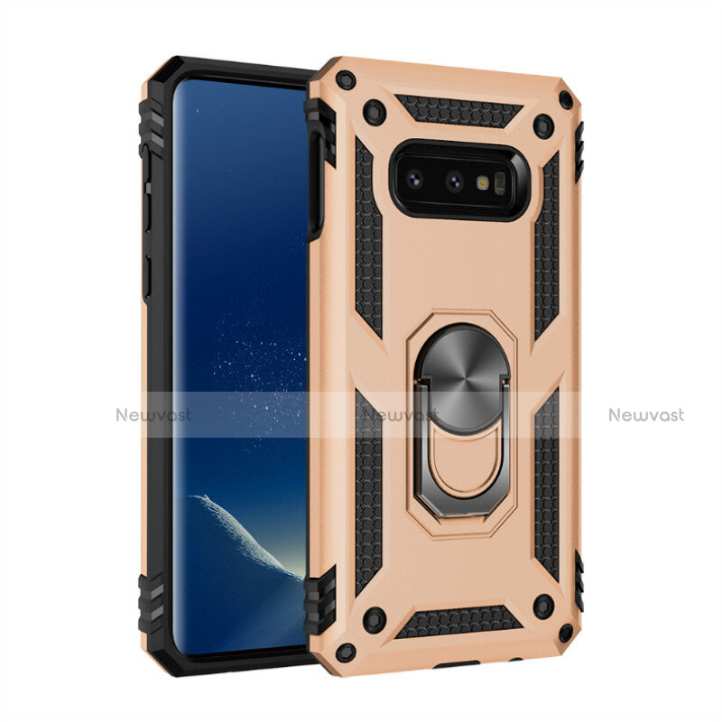 Silicone Matte Finish and Plastic Back Cover Case with Magnetic Finger Ring Stand R04 for Samsung Galaxy S10e