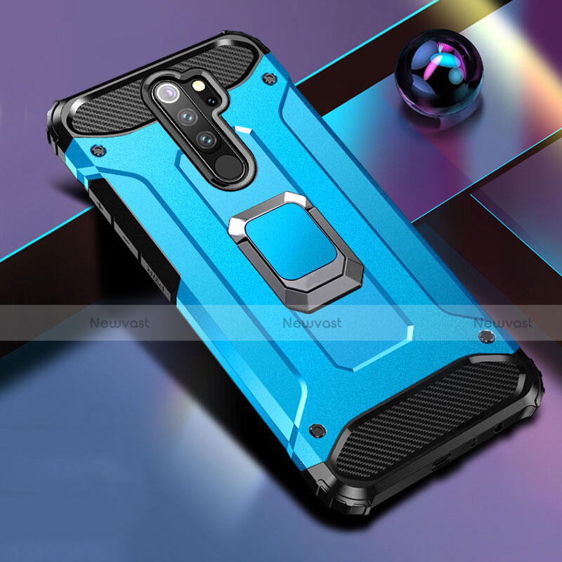 Silicone Matte Finish and Plastic Back Cover Case with Magnetic Finger Ring Stand R04 for Xiaomi Redmi Note 8 Pro