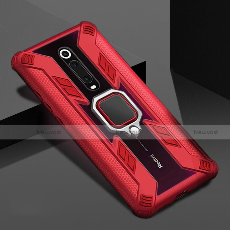 Silicone Matte Finish and Plastic Back Cover Case with Magnetic Finger Ring Stand R05 for Xiaomi Redmi K20 Pro