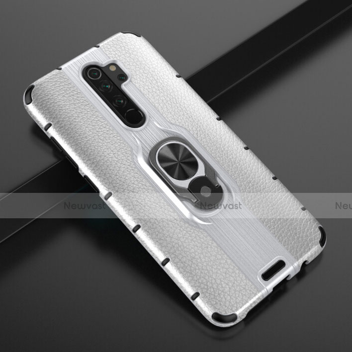 Silicone Matte Finish and Plastic Back Cover Case with Magnetic Finger Ring Stand R05 for Xiaomi Redmi Note 8 Pro