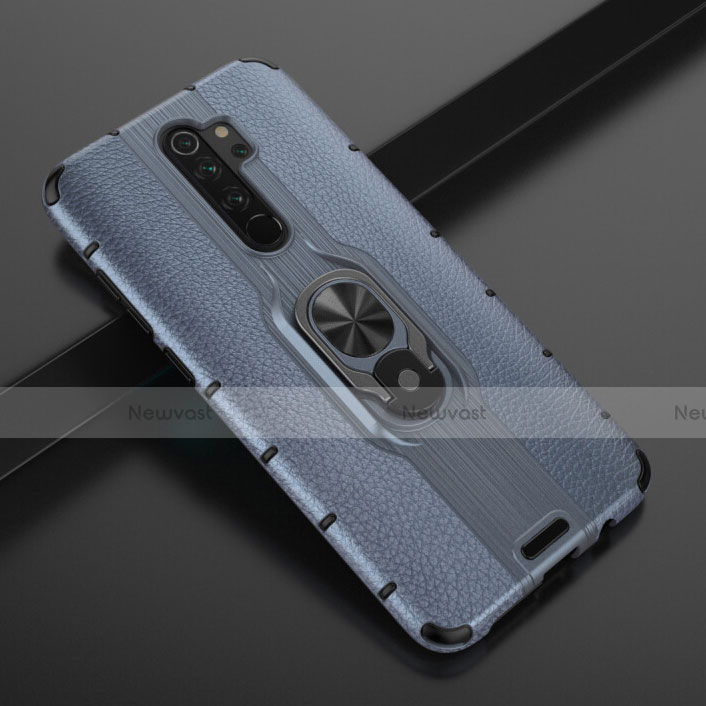 Silicone Matte Finish and Plastic Back Cover Case with Magnetic Finger Ring Stand R05 for Xiaomi Redmi Note 8 Pro