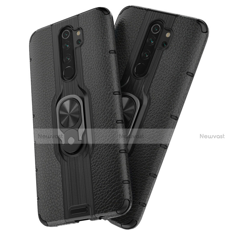 Silicone Matte Finish and Plastic Back Cover Case with Magnetic Finger Ring Stand R05 for Xiaomi Redmi Note 8 Pro