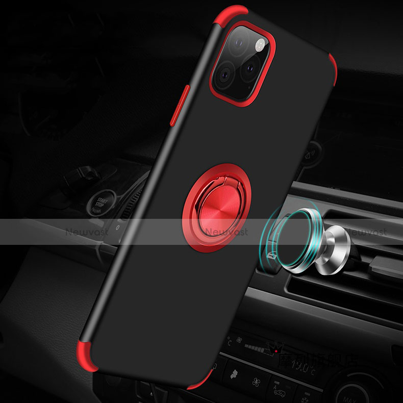 Silicone Matte Finish and Plastic Back Cover Case with Magnetic Finger Ring Stand R06 for Apple iPhone 11 Pro