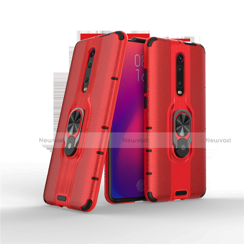 Silicone Matte Finish and Plastic Back Cover Case with Magnetic Finger Ring Stand R07 for Xiaomi Redmi K20