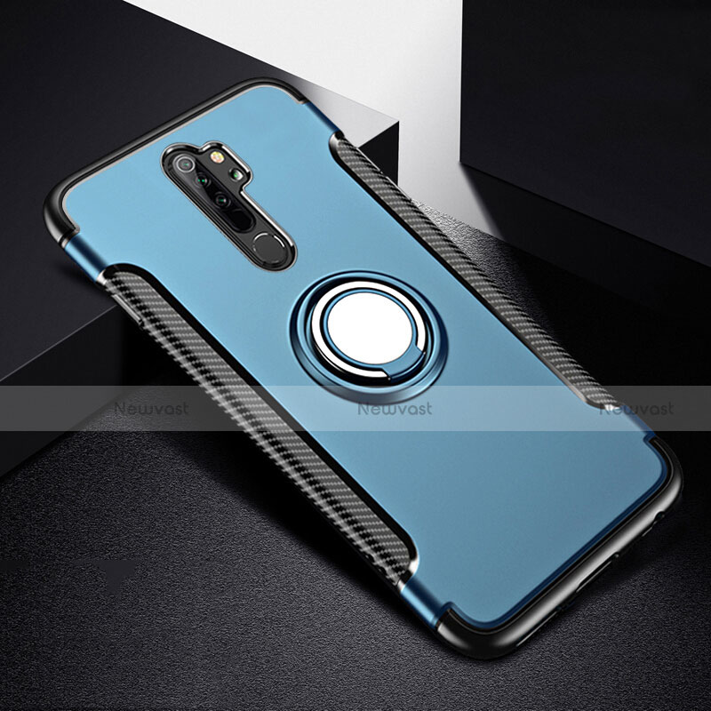 Silicone Matte Finish and Plastic Back Cover Case with Magnetic Finger Ring Stand R08 for Xiaomi Redmi Note 8 Pro