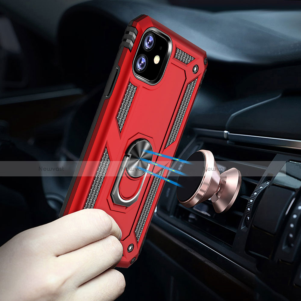 Silicone Matte Finish and Plastic Back Cover Case with Magnetic Finger Ring Stand S01 for Apple iPhone 11