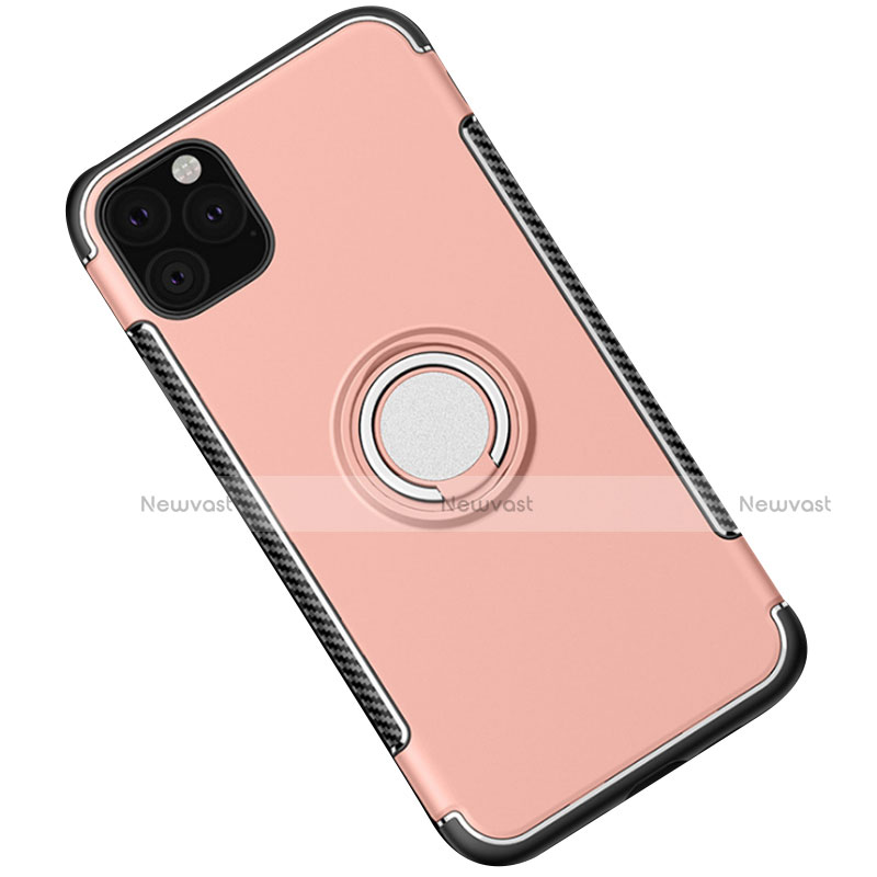 Silicone Matte Finish and Plastic Back Cover Case with Magnetic Finger Ring Stand S01 for Apple iPhone 11 Pro