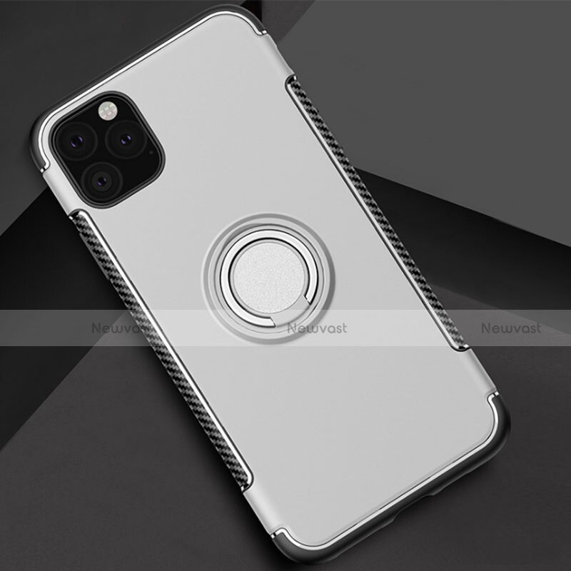Silicone Matte Finish and Plastic Back Cover Case with Magnetic Finger Ring Stand S01 for Apple iPhone 11 Pro Max
