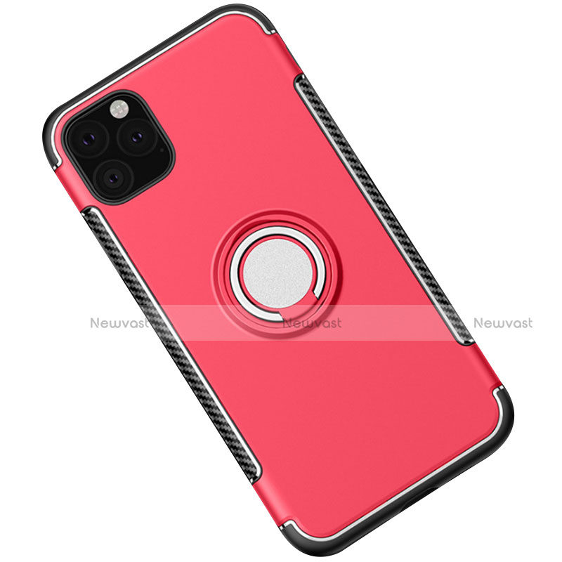 Silicone Matte Finish and Plastic Back Cover Case with Magnetic Finger Ring Stand S01 for Apple iPhone 11 Pro Red