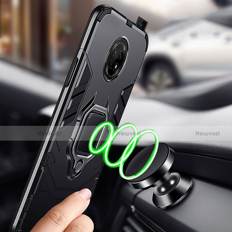 Silicone Matte Finish and Plastic Back Cover Case with Magnetic Finger Ring Stand S01 for Huawei Enjoy 20 Plus 5G
