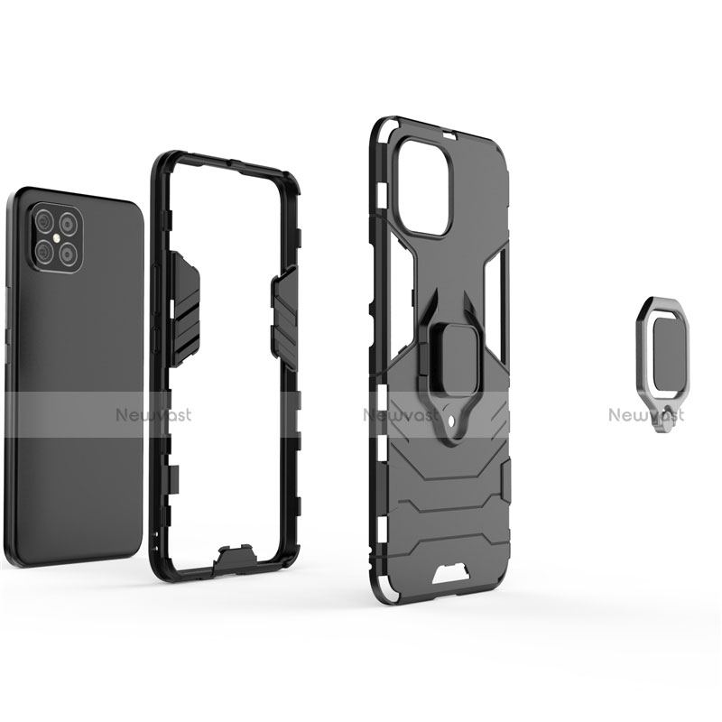 Silicone Matte Finish and Plastic Back Cover Case with Magnetic Finger Ring Stand S01 for Huawei Nova 8 SE 5G