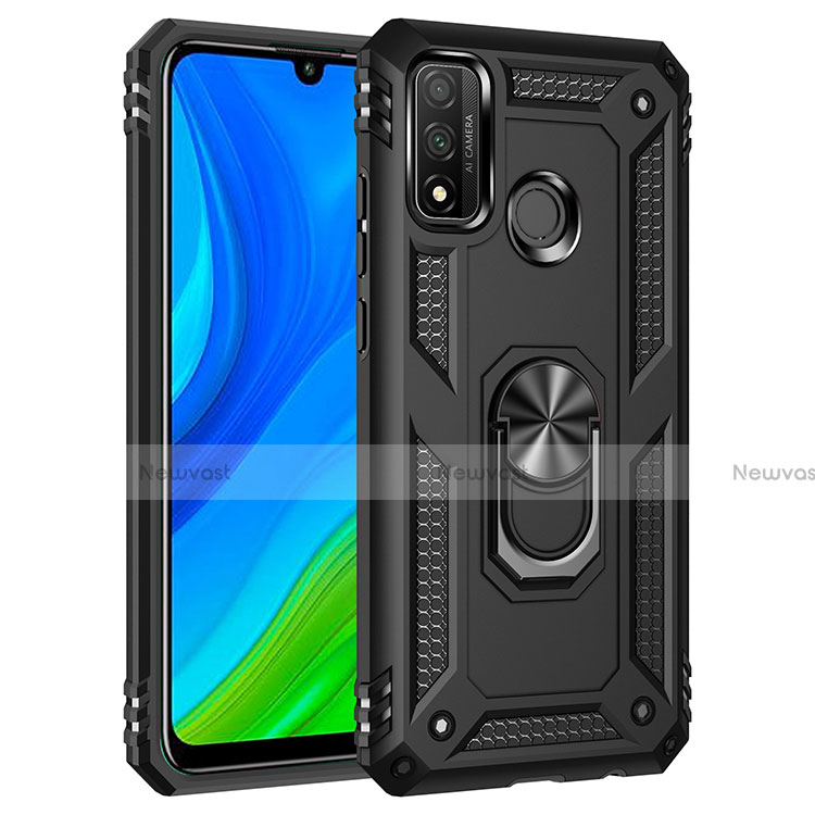 Silicone Matte Finish and Plastic Back Cover Case with Magnetic Finger Ring Stand S01 for Huawei Nova Lite 3 Plus Black
