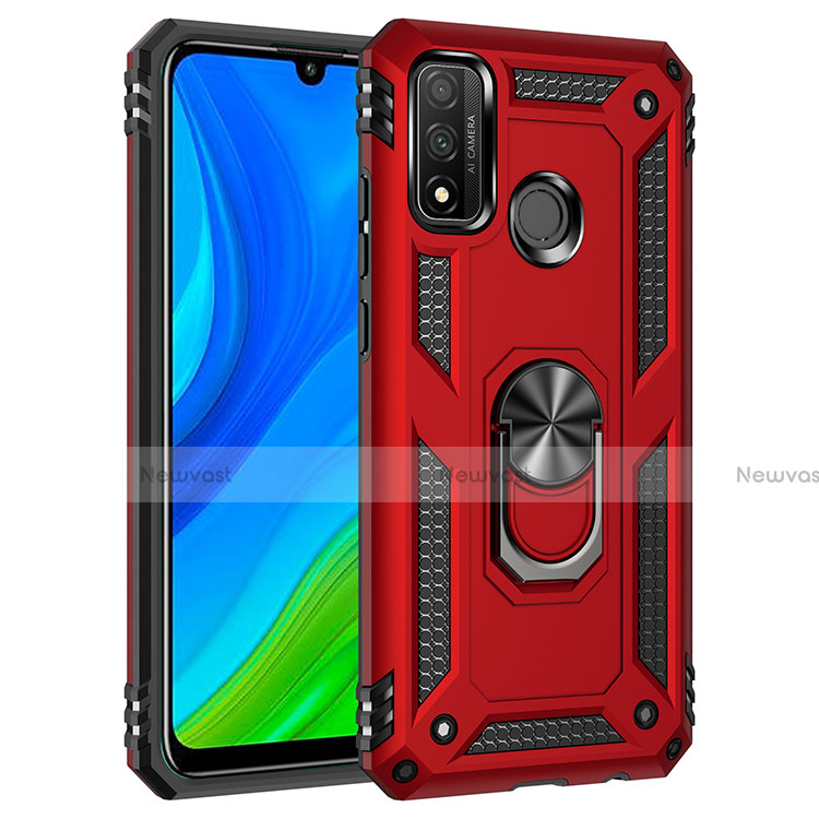 Silicone Matte Finish and Plastic Back Cover Case with Magnetic Finger Ring Stand S01 for Huawei Nova Lite 3 Plus Red
