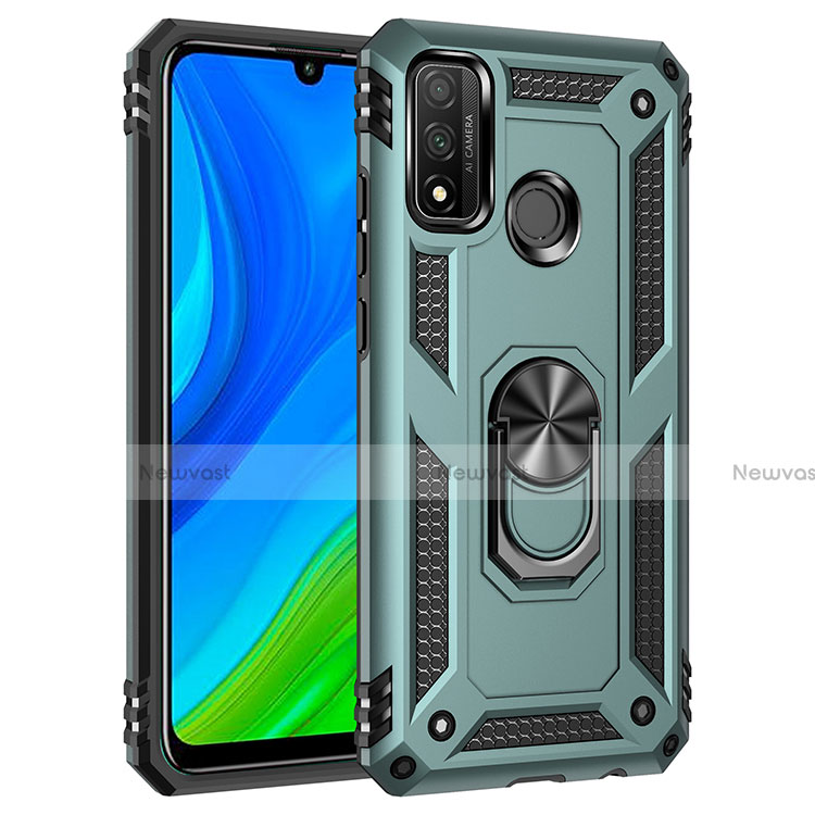 Silicone Matte Finish and Plastic Back Cover Case with Magnetic Finger Ring Stand S01 for Huawei P Smart (2020)