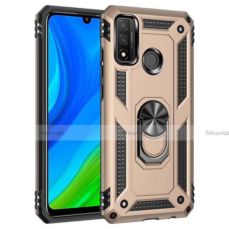 Silicone Matte Finish and Plastic Back Cover Case with Magnetic Finger Ring Stand S01 for Huawei P Smart (2020)