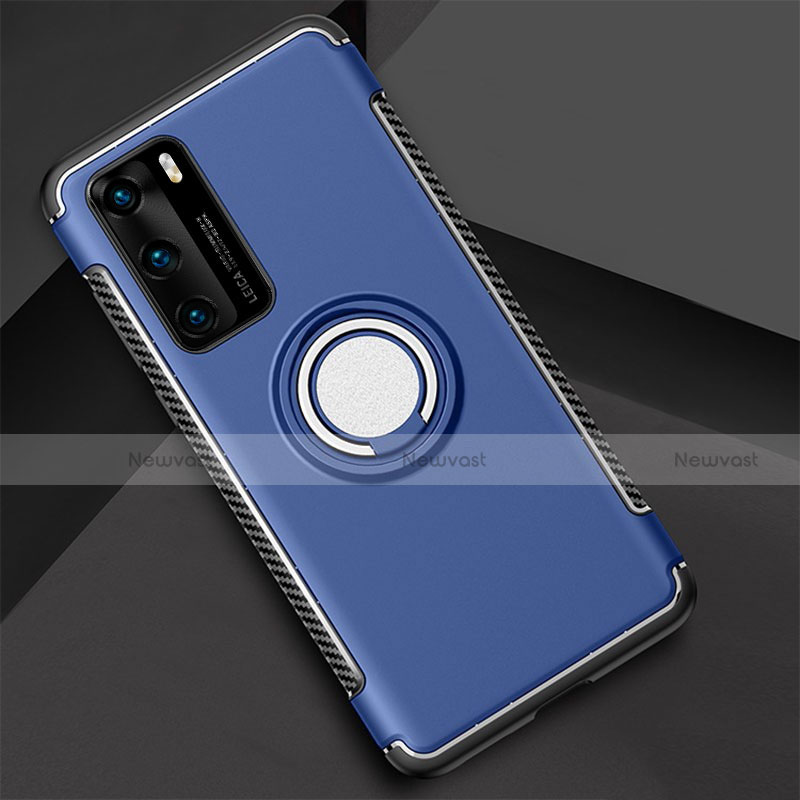 Silicone Matte Finish and Plastic Back Cover Case with Magnetic Finger Ring Stand S01 for Huawei P40