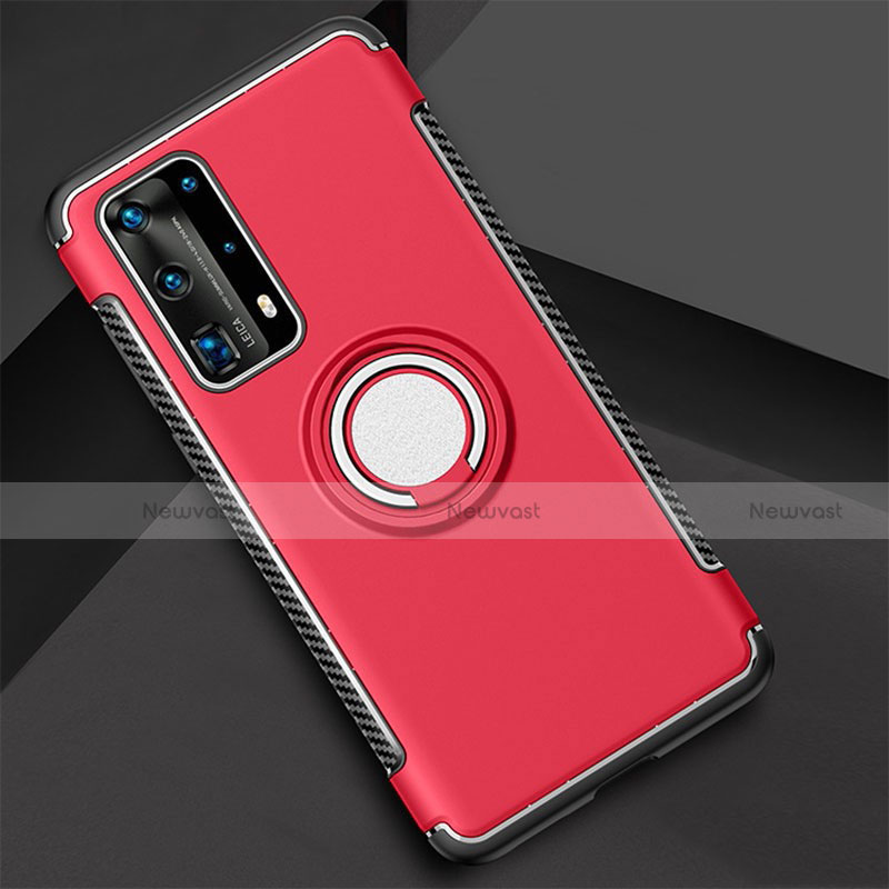 Silicone Matte Finish and Plastic Back Cover Case with Magnetic Finger Ring Stand S01 for Huawei P40 Pro+ Plus