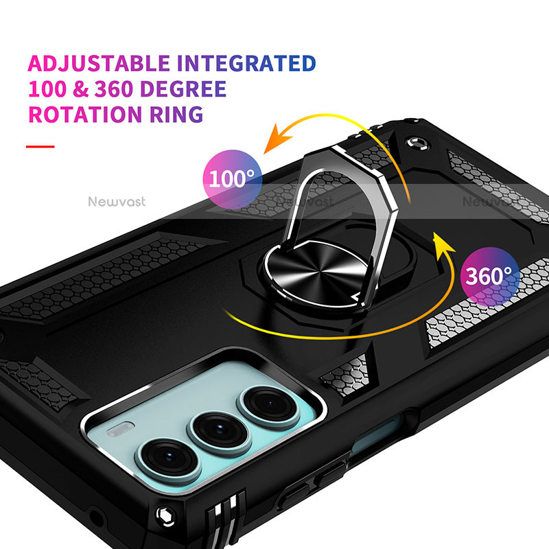 Silicone Matte Finish and Plastic Back Cover Case with Magnetic Finger Ring Stand S01 for Motorola Moto Edge S30 5G