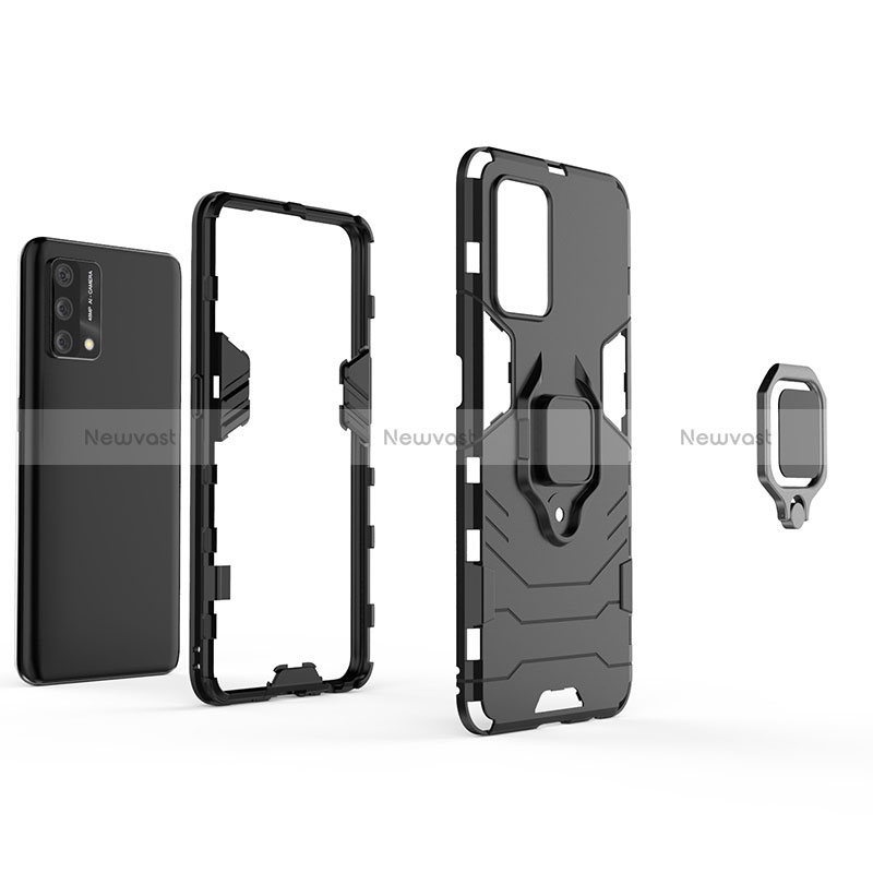 Silicone Matte Finish and Plastic Back Cover Case with Magnetic Finger Ring Stand S01 for Oppo Reno6 Lite