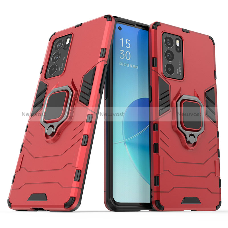 Silicone Matte Finish and Plastic Back Cover Case with Magnetic Finger Ring Stand S01 for Oppo Reno6 Pro 5G India