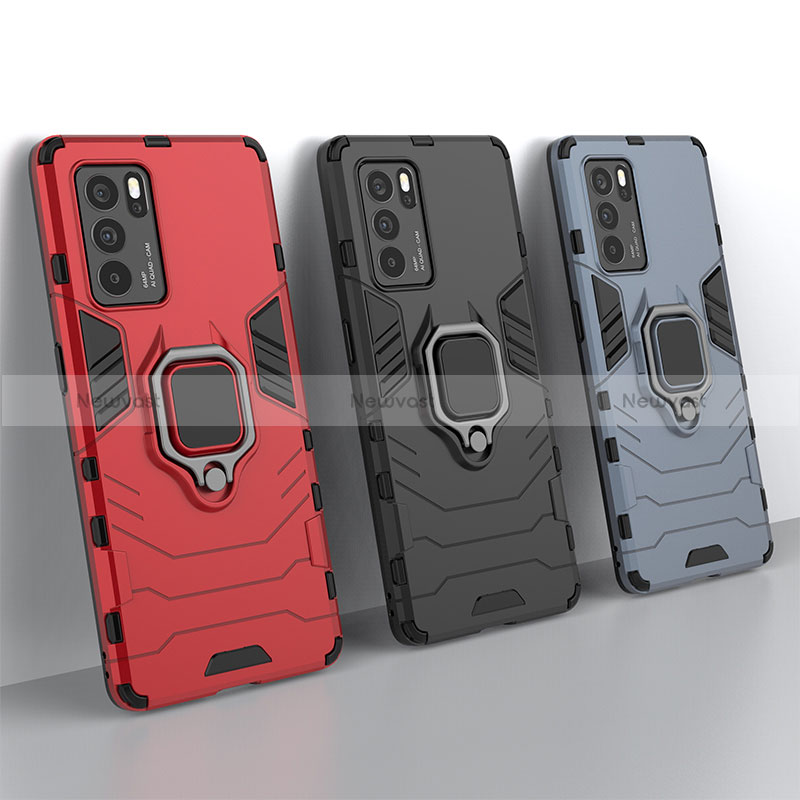 Silicone Matte Finish and Plastic Back Cover Case with Magnetic Finger Ring Stand S01 for Oppo Reno6 Pro 5G India