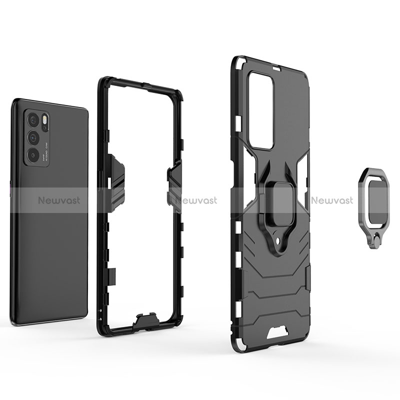 Silicone Matte Finish and Plastic Back Cover Case with Magnetic Finger Ring Stand S01 for Oppo Reno6 Pro 5G India