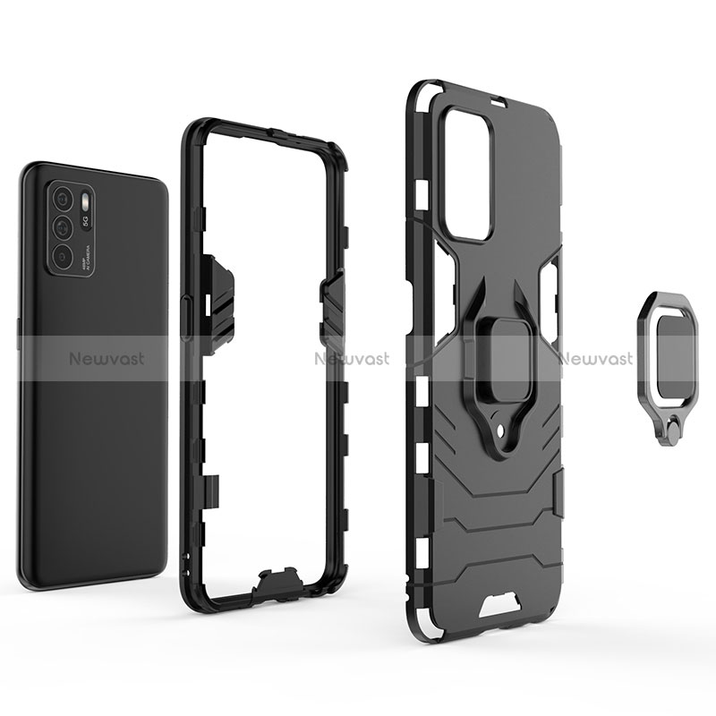 Silicone Matte Finish and Plastic Back Cover Case with Magnetic Finger Ring Stand S01 for Oppo Reno6 Z 5G