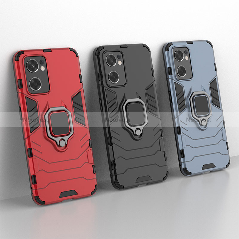 Silicone Matte Finish and Plastic Back Cover Case with Magnetic Finger Ring Stand S01 for Oppo Reno7 SE 5G