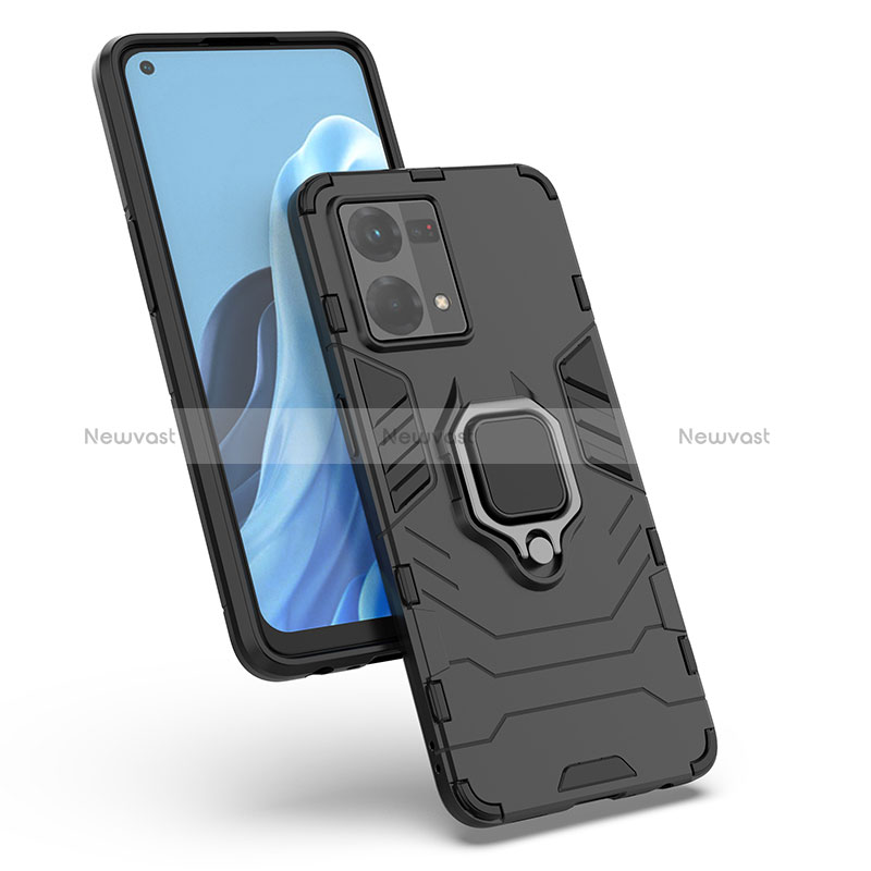 Silicone Matte Finish and Plastic Back Cover Case with Magnetic Finger Ring Stand S01 for Oppo Reno8 4G