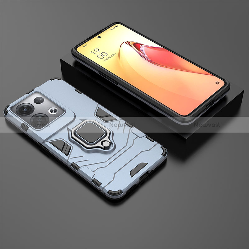 Silicone Matte Finish and Plastic Back Cover Case with Magnetic Finger Ring Stand S01 for Oppo Reno8 Pro+ Plus 5G