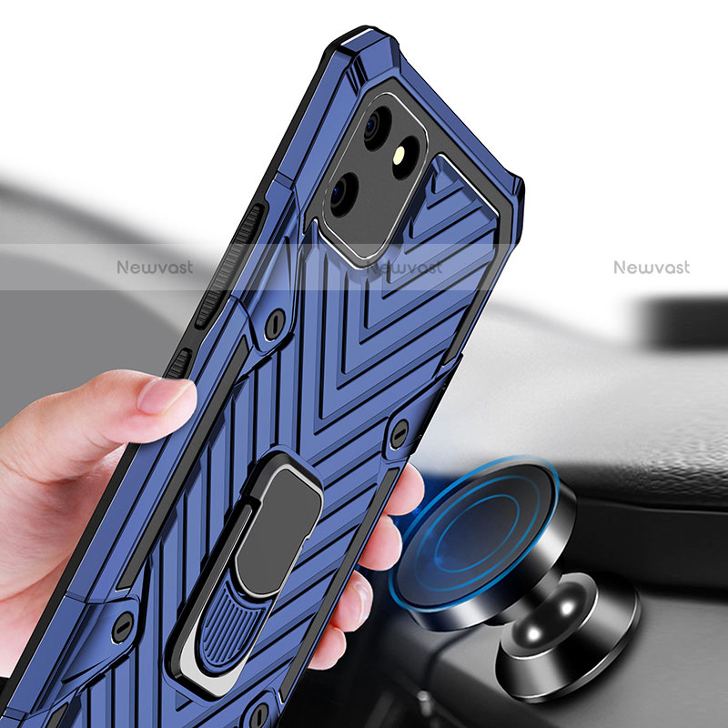 Silicone Matte Finish and Plastic Back Cover Case with Magnetic Finger Ring Stand S01 for Realme C11