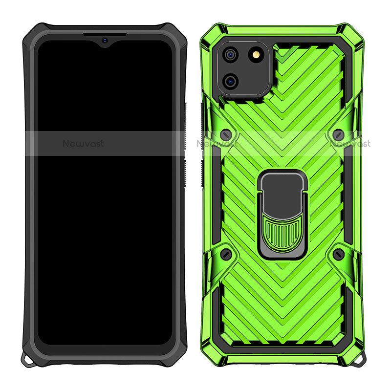 Silicone Matte Finish and Plastic Back Cover Case with Magnetic Finger Ring Stand S01 for Realme C11 Matcha Green