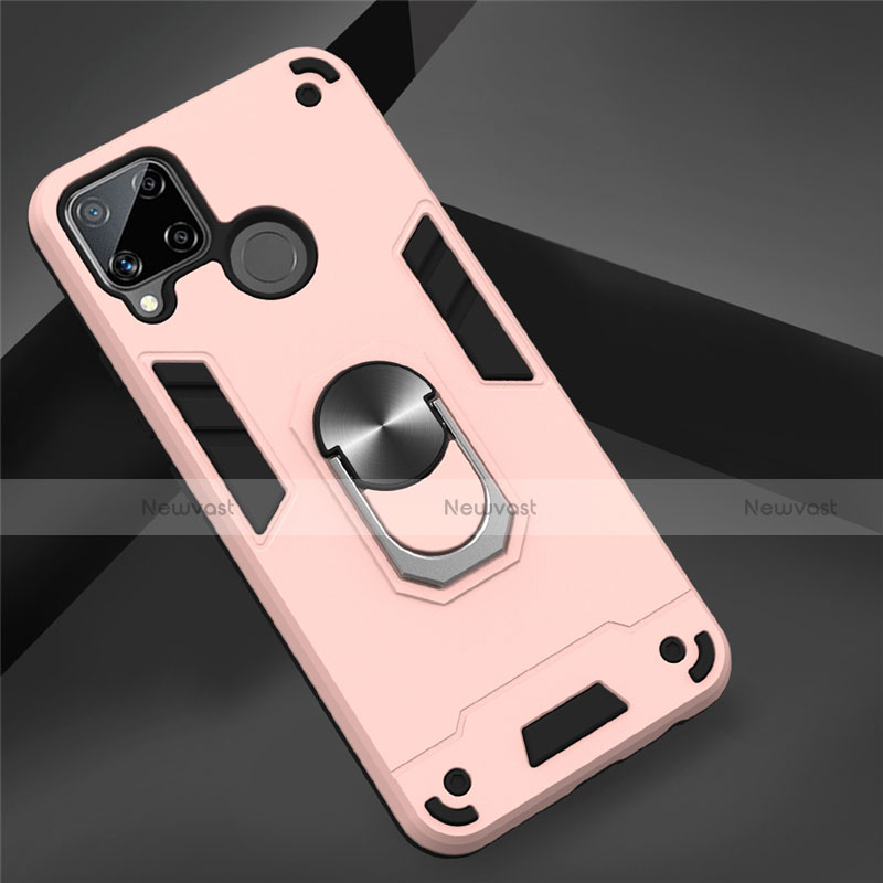 Silicone Matte Finish and Plastic Back Cover Case with Magnetic Finger Ring Stand S01 for Realme C15