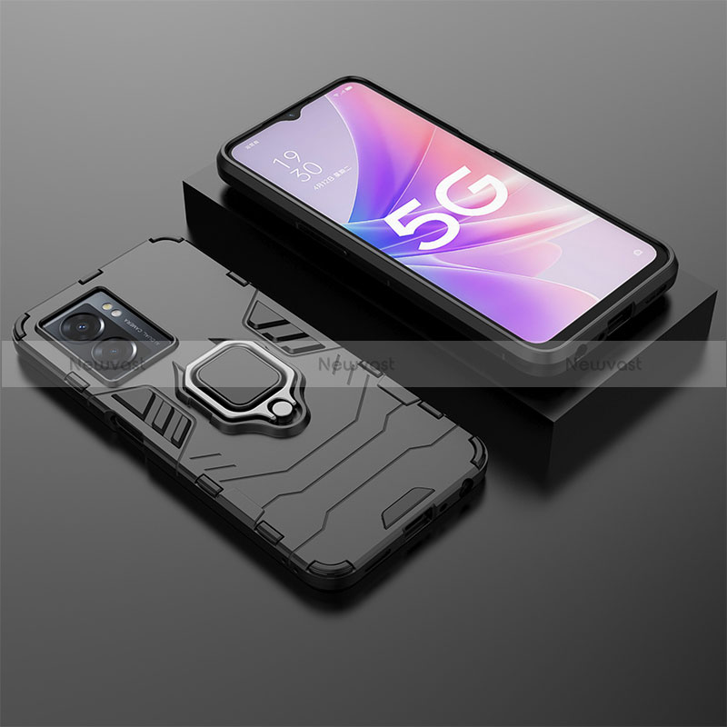 Silicone Matte Finish and Plastic Back Cover Case with Magnetic Finger Ring Stand S01 for Realme V23 5G