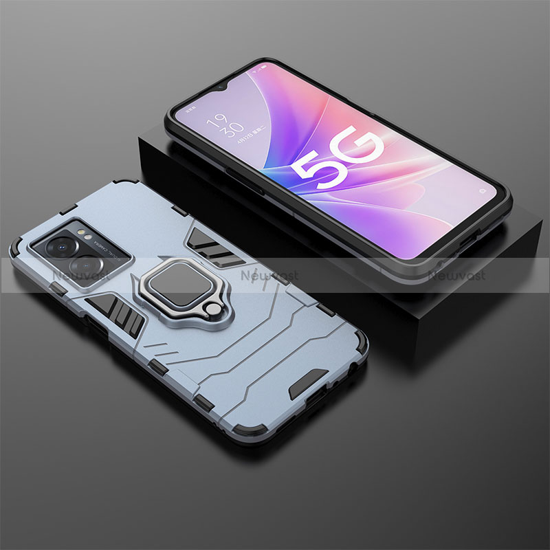 Silicone Matte Finish and Plastic Back Cover Case with Magnetic Finger Ring Stand S01 for Realme V23 5G