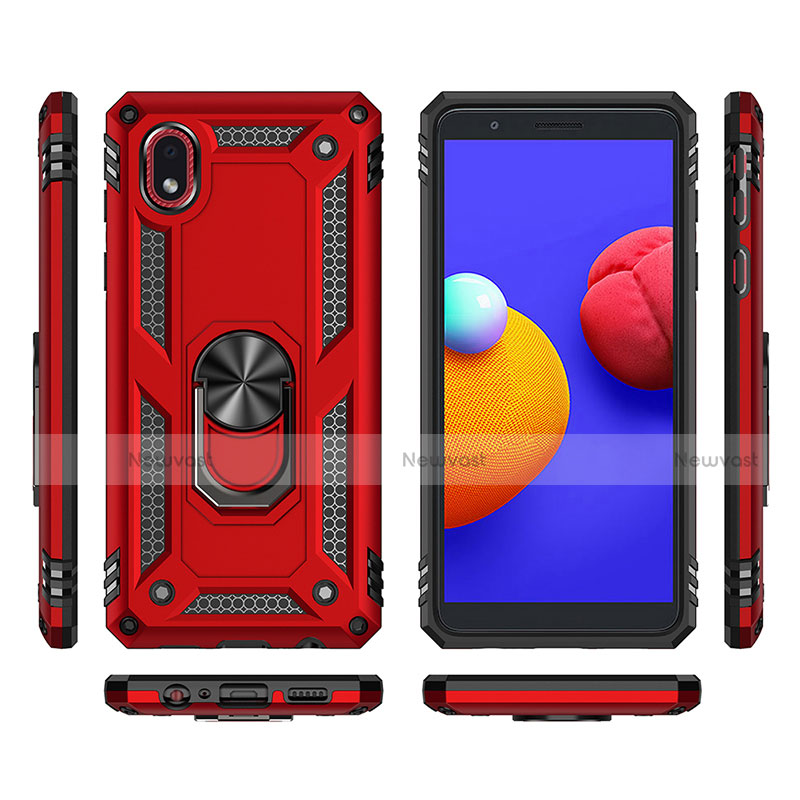 Silicone Matte Finish and Plastic Back Cover Case with Magnetic Finger Ring Stand S01 for Samsung Galaxy A01 Core